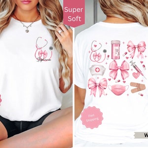 Custom Nurse Coquette Shirt, Nurse Appreciation Gift, RN Pink Bow Shirt, Personalized Coquette Nurse Name Tshirt, Registered Nurse Shirt