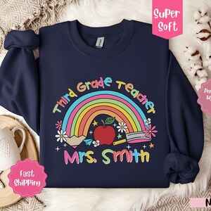 Custom Third Grade Teacher Name Sweatshirt, Teacher Appreciation Gift, Personalized Teacher Shirt w/ Name, 3rd Grade Dream Team Crewneck