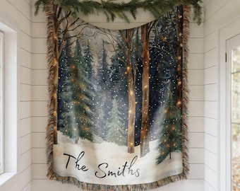 Personalized Christmas Blanket, Christmas Throw Blanket, Custom Woven Blanket, Family Blanket Gift, Holiday Decor Gifts