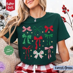 Coquette Christmas Shirt, Christmas Bow Tshirt for Women, Coquette Bow Shirt, Cute Christmas T Shirt, Holiday Shirt, Festive Tops, Girly Tee