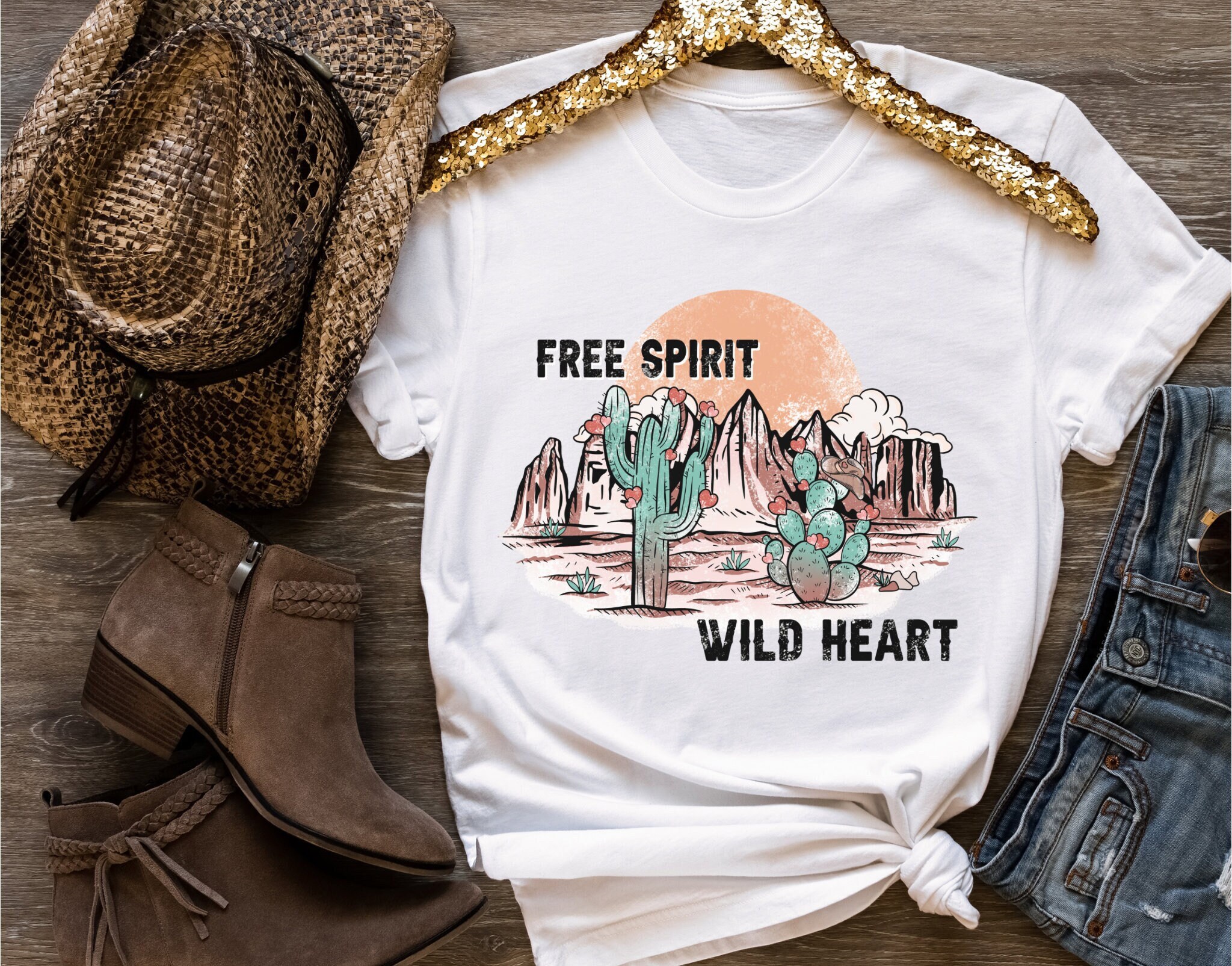Wild West Country Shirt, Cactus T-Shirt,  Desert Scene TShirt, Country Western T Shirt for Women, Western Desert Tee for Country Girl
