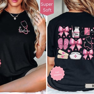 Custom Nurse Coquette Shirt, Nurse Appreciation Gift, RN Pink Bow Shirt, Personalized Coquette Nurse Name Tshirt, Registered Nurse Shirt