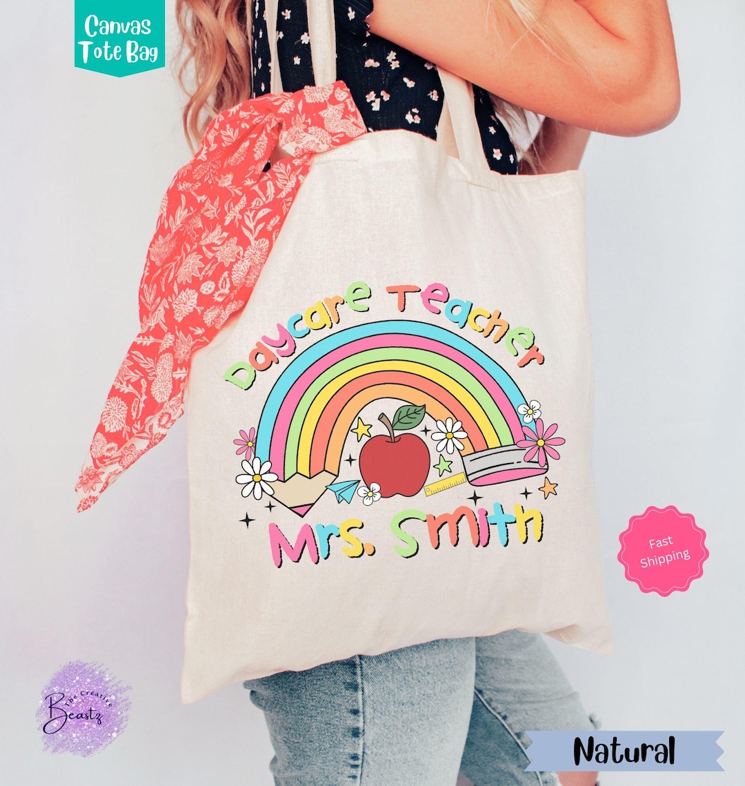 Personalized Teacher Tote Bag, Custom Name Canvas Book Bag - Etsy