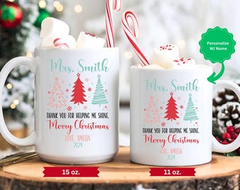 Personalized Teacher Christmas Coffee Mug, Custom Teacher Mug Gift for Christmas, Ceramic Mug with Teacher Name Gift from Student