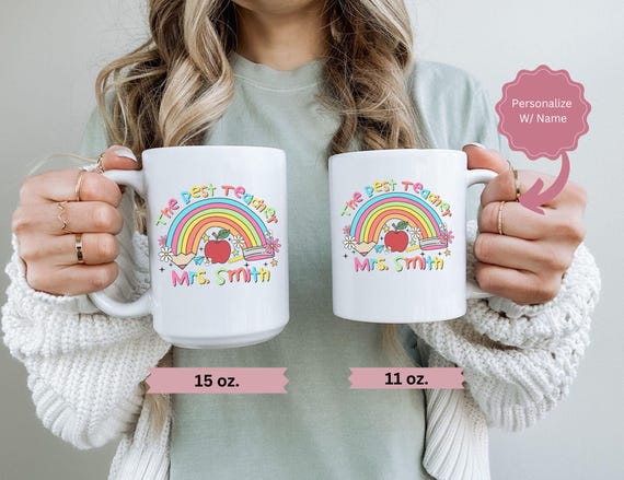 Custom Best Teacher Coffee Mug, Personalized Name Mug Gift for Teacher, Ceramic Teacher Cup, Gift from Student, Teacher Appreciation Gift