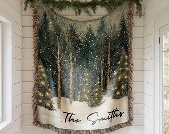 Personalized Christmas Blanket, Christmas Throw Blanket, Custom Woven Blanket, Family Blanket Gift, Holiday Decor Gifts