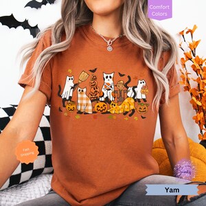 Comfort Colors® Сute Ghost Cat Shirt, Halloween Cat Shirt, Black Cat Shirt, Cat Lover Shirt, Fall Cat T-shirt, Funny Ghost Cat Shirt