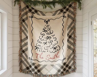 Personalized Christmas Blanket, Christmas Throw Blanket, Custom Woven Blanket, Family Blanket Gift, Holiday Decor Gifts