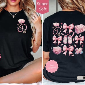 Custom Nurse Coquette Shirt, Nurse Appreciation Gift, RN Pink Bow Shirt, Personalized Coquette Nurse Name Tshirt, Registered Nurse Shirt
