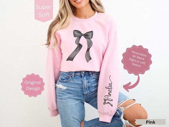 Personalized Coquette Sweatshirt with Name, Black Bow Shirt Custom Gifts, Dark Coquette Clothing, Coquette Aesthetics, Oversized Sweatshirt