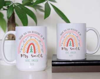 Personalized Teacher Christmas Coffee Mug, Custom Teacher Mug Gifted-For Christmas, Custom Ceramic Mug with Teacher Name Gift from Student