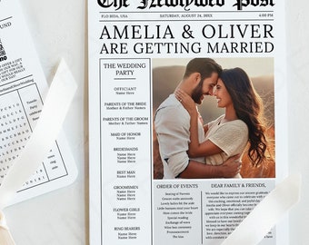 Wedding Newspaper Fan, Newspaper Wedding Program Fan, Wedding Newspaper Fan Template
