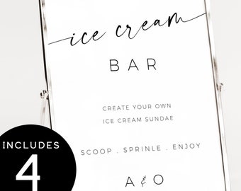 Wedding Ice Cream Bar Sign, Editable Dessert Station, Printable Ice Cream Sundae Bar Template, Modern Ice Cream Station Sign for Wedding