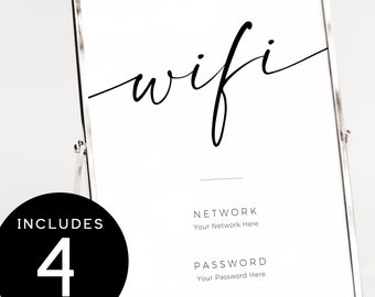 Simple Wedding WiFi Sign Template, Minimalist Wi-Fi QR Code Sign, WiFi Password Sign for Wedding, Guest Room Internet Sign, Digital Download