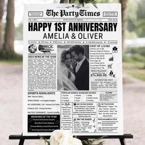 Anniversary Newspaper Template, Paper Anniversary Gift Ideas, 1 Year Anniversary Couple News Paper, Gifts for Him and Her, Printable Canva