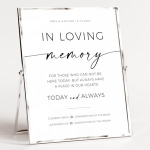 Letrero de boda &quot;En memoria de mi amor&quot;, letrero editable &quot;Silla reservada para siempre en nuestros corazones&quot;, decoración conmemorativa para bodas, descarga digital, Canva