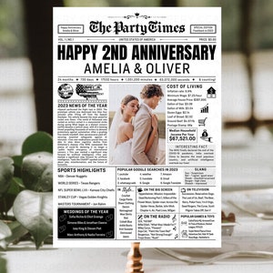 Traditional 2nd Anniversary Gift, Wedding Second Year Custom Newspaper Poster Template for Frames, Tabloid Page Printable Gift Ideas Canva