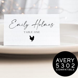 Avery Place Card Template, Custom Wedding Avery5302 Placecard with Meal Choice, Editable Food Icon Flat or Tent Fold Card Printable Templett
