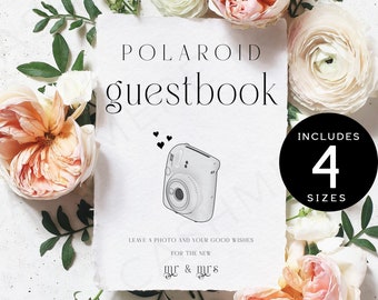Polaroid Guest Book Sign Instax Mini 12, Modern Wedding Camera Guestbook Template, Editable Photo Sign, Instant Digital Download, Templett