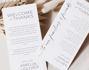 Wedding Thank You Cards at Place Setting, Modern Thank You Printable Napkin Note, Custom Minimalist Napkin Note Place Setting Templett DIY
