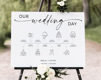 Detailed Wedding Timeline| Minimalist Wedding Day Schedule Large Sign | Bridal Party Timeline Template | Wedding Party Printable Timeline