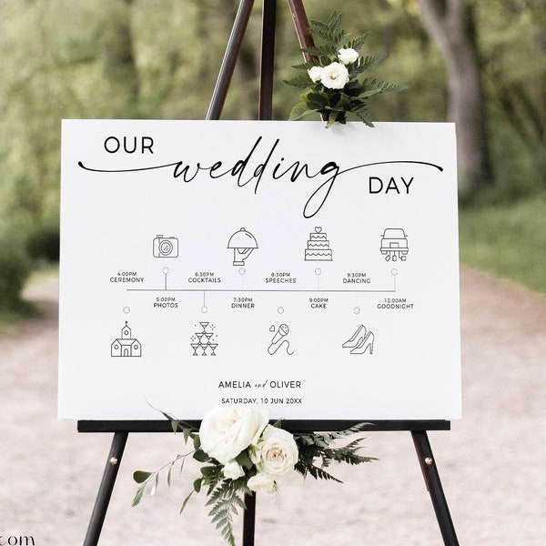 Detailed Wedding Timeline| Minimalist Wedding Day Schedule Large Sign | Bridal Party Timeline Template | Wedding Party Printable Timeline