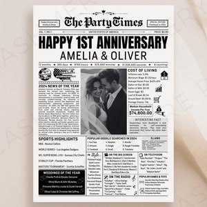 Couples Anniversary Newspaper Template, Newspaper Wedding Anniversary Canva, 1 Year Wedding Anniversary Editable Canva Template DIY