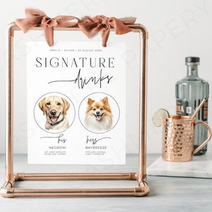 Drinks On Me Dog Wedding, Watercolor Cocktail Menu With Dog, Custom Drink Menu Dog, Pet Signature Drink Menu, Instant Download, Templett