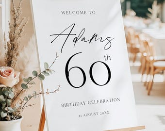 60th Welcome Sign Minimalist Birthday Sign Printed & Shipped Modern Birthday Welcome Sign, 60th Birthday Welcome Sign Decor Cheers to Sixty