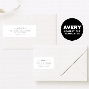 Avery Address Label Template Wedding, Modern Minimalist Printable Envelope Recipient and Return Address Editable Labels Templett Download