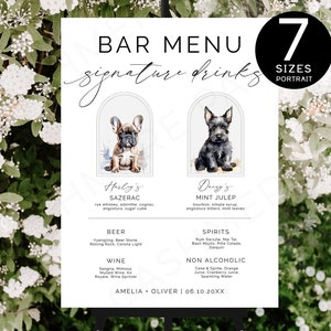 Dog Name Signature Drinks, Signature Drink Sign Template Dog, Drink Sign For Wedding With Dogs, Dog Wedding Bar Sign Print, Templett DIY