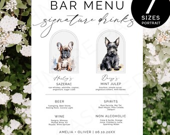 Dog Name Signature Drinks, Signature Drink Sign Template Dog, Drink Sign For Wedding With Dogs, Dog Wedding Bar Sign Print, Templett DIY