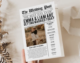 Wedding Newspaper Template 4 Page, Wedding Newspaper Template On Canvas, Newspaper Wedding Program Template With Crossword, Canva