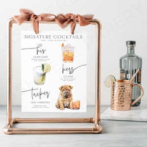 Dog Wedding Bar Drink Menu Sign, His and Hers Wedding Cocktails Bar Menu, Editable Signage Template, Instant Digital Download, Templett