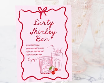 Bewerkbaar Dirty Shirley-cocktailmenu, CANVA Signature-dranksjabloon, Retro Wedding Bar-print, Dirty Shirley Party-bord, Instant Download