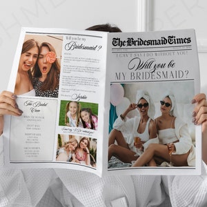 Bridesmaid Newspaper Flowers, Maid of Honor Proposal Newspaper Flower Bouquet Wrap or Proposal Cards Template Canva Instant Digital Download