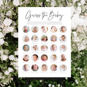 Neutral Baby Shower Game Idea, Editable Guess the Baby Face Activity, Printable Sign & Card Template, Minimal Baby Picture Match Game, CANVA