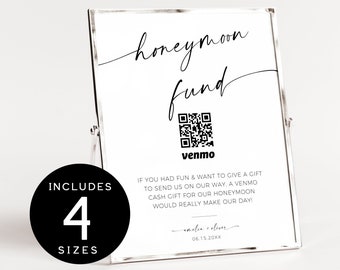 Honeymoon Fund QR Code Sign | Modern Wedding Qr Code Sign and Venmo | Editable Template DIY Templett
