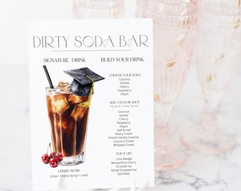 Dirty Soda Bar For Grad Party, Dirty Soda Bar Sign Printable, Editable Drink Menu for Graduation, Italian Soda Bar Party Drink Station Decor