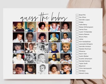 Guess The Celebrity Baby Photos, Who Is That Baby, Guess The Celebrity Baby Photo Template, Printable Baby Shower Games, Bridal Shower CANVA