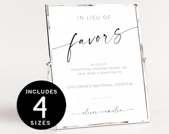Wedding Signs In Lieu of Favors | Minimalist In Lieu of Favors Sign | Modern Minimalist Wedding | Charity Donation Sign Templett | SPM08
