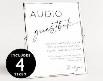 Audio Guest Book Phone Sign | Modern Minimalist Wedding Voicemail Message Guestbook Template | Pick Up The Phone, Leave A Message