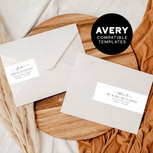 Modelli di etichette per buste da matrimonio avvolgenti, etichette per indirizzo di ritorno e destinatario Avery 22838 modificabili autonomamente, Templett fai da te scaricabile stampabile