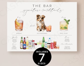 Signature Drinks Sign with Dogs, Custom Wedding Cocktails Editable Dog Photo Signage, His and Hers Drinks and Pet Landscape Signs Printable