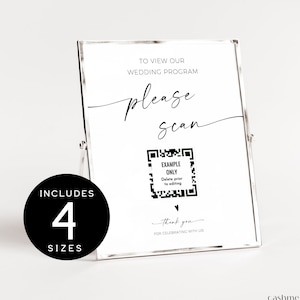 QR Code To Wedding Program Sign | Scan Wedding Ceremony Timeline Editable Template | Modern Minimalist Order of Service Printable Templett