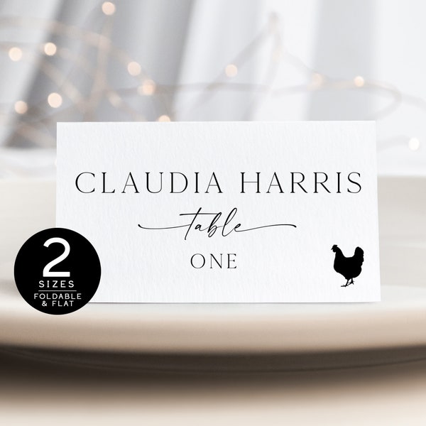 Printed Wedding Place Cards Meal Choice | Editable Table Placecard with Food Icon Template | Flat and Folded Printable Menu Card for Guests