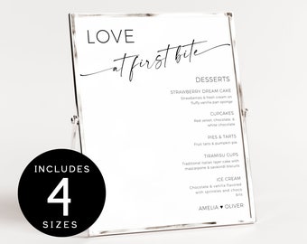 Dessert Bar Sign Wedding | Minimalist Love at First Bite Signage | Modern Minimalist Wedding Sweets Menu Bar Signs | SPM08