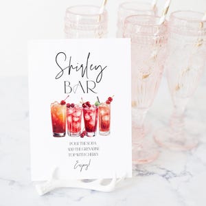 Shirley Temple Bar Sign For Grad Parties, Shirley Temple Drink Station, Cherry Mocktail Bar, Soda Bar Decor, Graduation Party Beverage Sign
