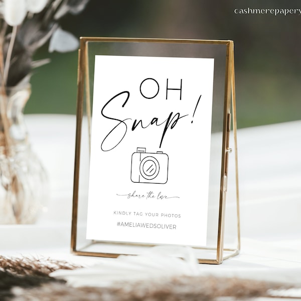 Wedding Snapchat Sign Template | Hashtag Printable Wedding Template | Oh Snap Sign | Instagram Hashtag Sign Editable Templett | Printable