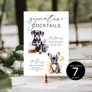 Minimalist Dog Signature Drink Sign, Dog Signature Drink Sign Custom, Custom Pet Signature Drinks, Pet Signature Drink Template, Printable
